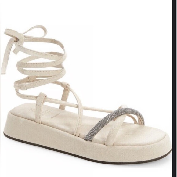 BRUNELLO CUCINELLI MONILI Ivory Suede Platform Sandals, Size 36.5 US 6.5 - Picture 1 of 7